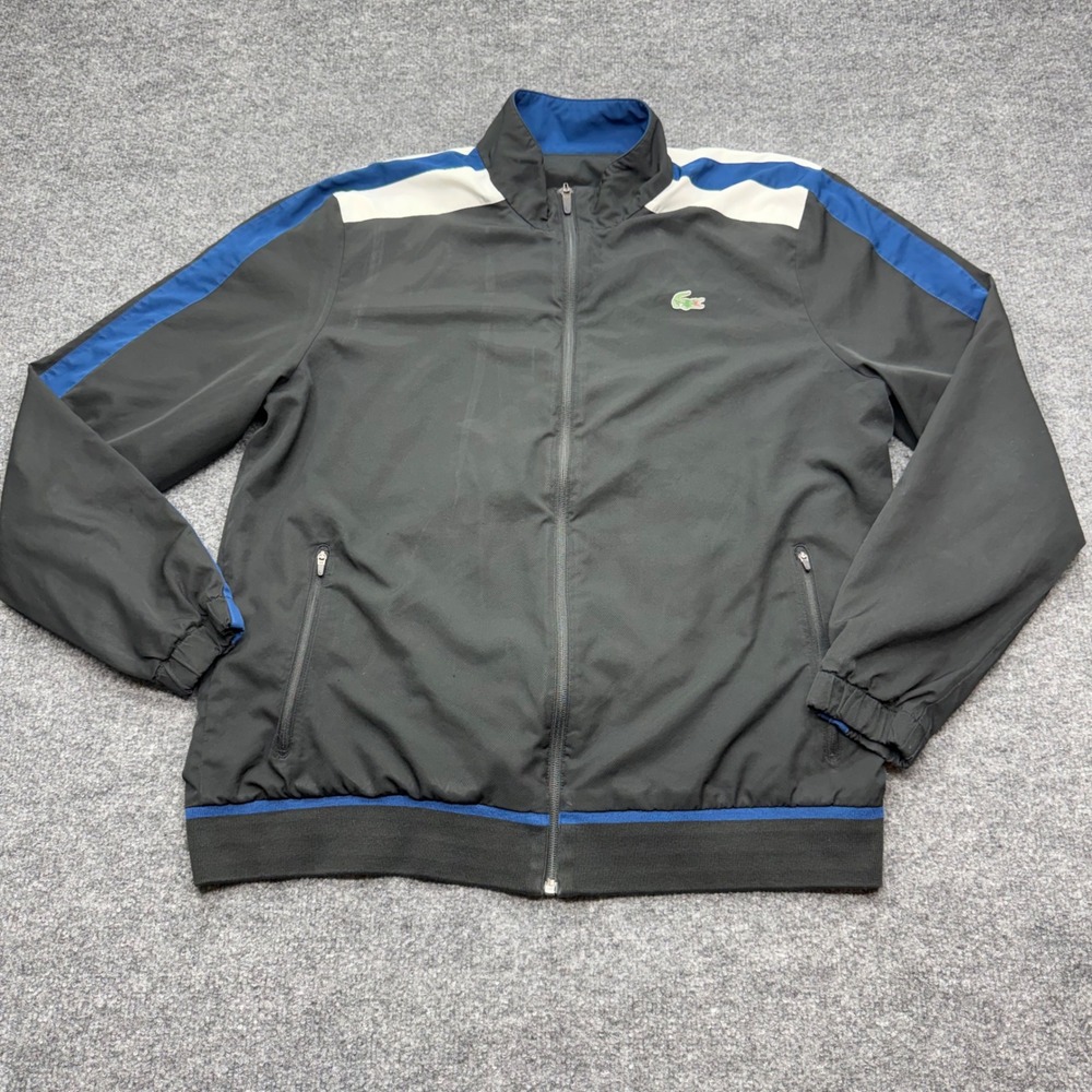 Lacoste Sport Mens Full Zip Track Jacket Black Blue White Colorblock XL